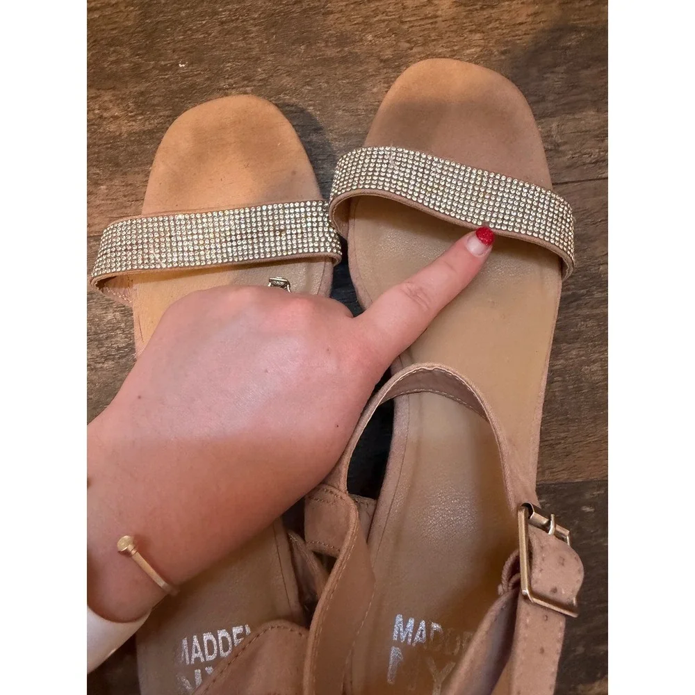 Madden NYC Womens Rhinestone Cork Wedge Sandals Nude Pink Size 10W‎ Wide